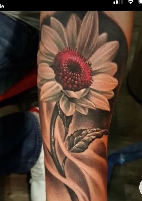 Small Daisy Tattoo, Daisy Tattoo Designs, Sunflower Tattoo Sleeve, Daisy Tattoo, Floral Tattoo Sleeve, Flower Tattoo Sleeve, Sunflower Tattoos, Unique Tattoo Designs, Diy Tattoo