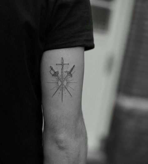 Swords Tattoo, Virgo Tattoo Designs, 3 Brothers, Crossed Swords, Tattoo Inspiration Men, Muster Tattoos, Strength Tattoo, Arm Band Tattoo, Cool Tattoos For Guys