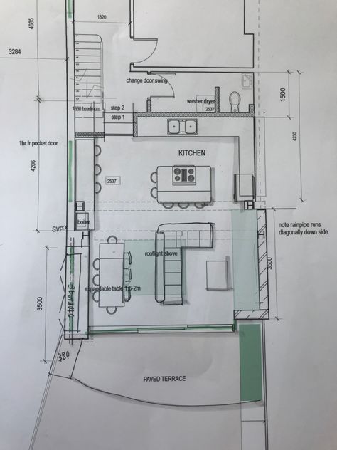 Kitchen Extension Layout Floor Plans, Open Plan Kitchen Dining Living Floorplan, Extension Floorplan, Kitchen Extension Floor Plan, Extension Ideas Open Plan, Kitchen Extension Layout, Kitchen Extension Open Plan, Extension Inspiration, Rendered Houses