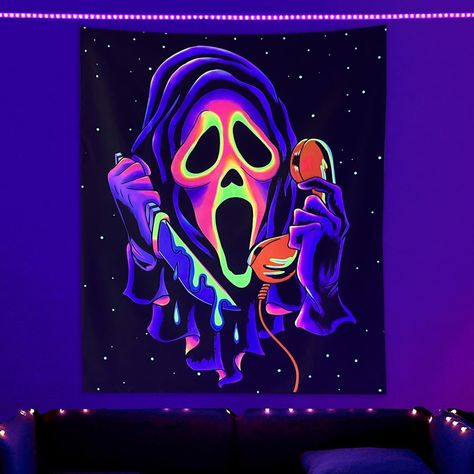 PRICES MAY VARY. UV/Black Light Reactive; The tapestry adopts the latest thermal transfer printing technology with special ink, making it vivid with vibrant colors that glow in the dark under UV/black light. It can immerse you in a horrifying atmosphere. High-Quality Material; This horror tapestry is made of 100% lightweight polyester fiber with hand-sewn finishes, making it super soft, and environmentally friendly. It does not fade. Perfect Size; 30" x 40" (75cm x 100cm) If you require a differ