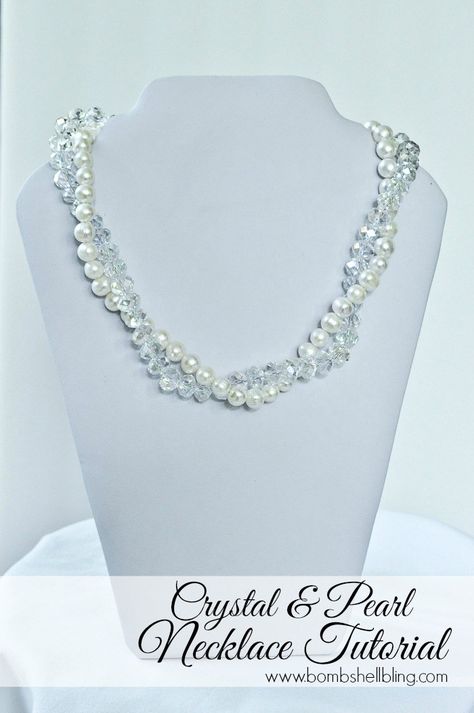 It is shockingly simple to make these stunning crystal and pearl bridal party necklaces! So pretty! Pearl Necklace Tutorial, Simple Pearl Pendant, Bridal Party Necklace, Simple Bridal Jewelry, Leather Pearl Necklace, Feminine Necklace, Formal Jewelry, Pearl And Diamond Necklace, Pearl Necklace Wedding