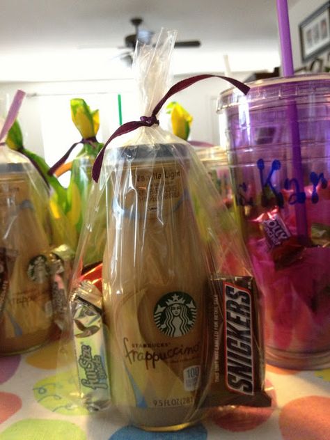 teacher or anyone appreciation goodie bag: starbucks beverage + candy+ ect Starbucks Party Favors Goodie Bags, Starbucks Party, Coffee Sayings, Employee Appreciation Gifts, Employee Appreciation, Clever Crafts, Purim, 10th Birthday, Appreciation Gifts