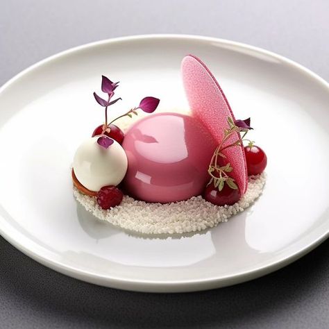 Fall Plated Desserts, Valentines Dessert Ideas Fancy, Plated Desserts Fine Dining, Gourmet Desserts Presentation, Michelin Dessert, Fancy Desserts Presentation, Fancy Plating, Dessert Gourmet, Pink Dessert