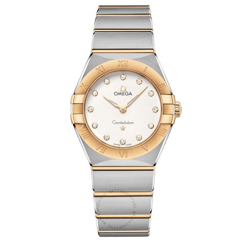 OMEGA Constellation Manhattan Quartz 28 mm Quartz Silver Dial Yellow Gold Diamond Ladies Watch Omega Constellation Ladies, Omega Ladies, Golden Hands, Ladies Bracelet Watch, Gold Diamond Watches, Omega Watches, Omega Constellation, Rose Gold Case, Yellow Gold Bracelet