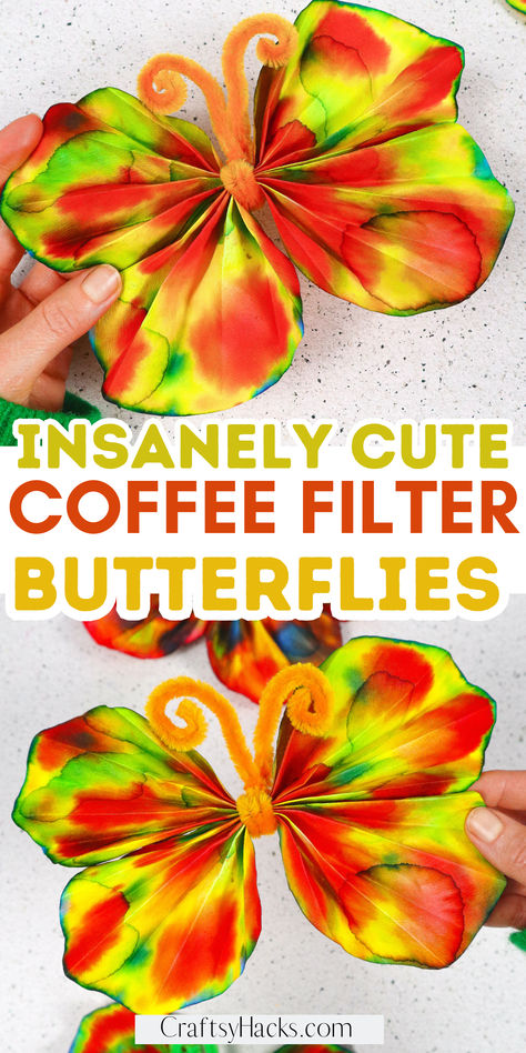 Insanely Cute Coffee Filter Butterflies anyone can make Coffee Filter Butterflies, 2nd Grade Crafts, Spring Toddler Crafts, Coffee Filter Art, Spring Flower Crafts, June Crafts, Kids Budget, Butterfly Craft, Coffee Filter Crafts