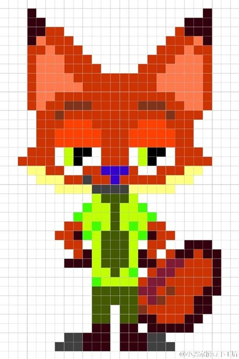 Nick - Zootopia perler bead pattern: Lion King Perler Beads Pattern, Pixar Perler Bead Patterns, Alvin And The Chipmunks Perler Beads, Zootopia Perler Beads, Alpha Pattern Disney, Zootopia Nick, Disney Quilt, Nick Wilde, Nerd Crafts