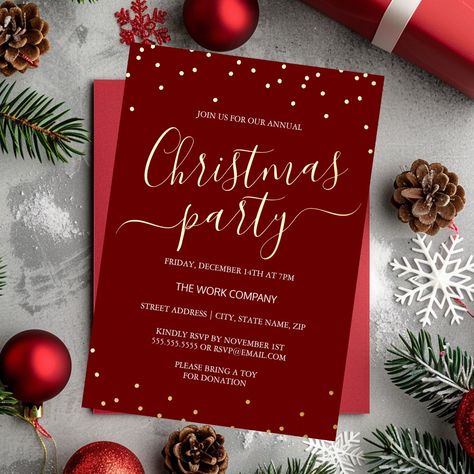 More Corporate Christmas Gala Invitations in the Little Bayleigh Store! Work Christmas Party Invitations, Christmas Party Decor Ideas Elegant, Red And Gold Christmas Party, Christmas Party Invitations Ideas, Christmas Invitations Ideas, Corporate Holiday Party Themes, Corporate Christmas Party, Christmas Gala, Christmas Invite