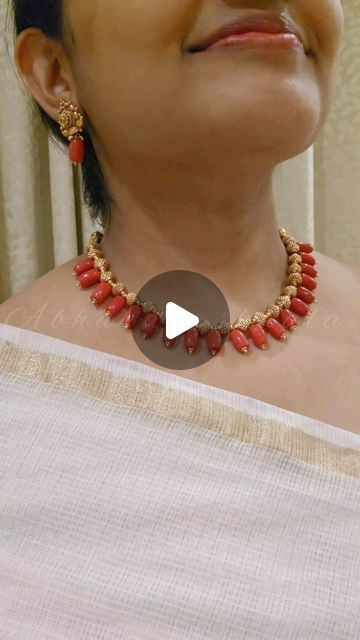 Abharanashaala on Instagram: "RESTOCK in 2 weeks: Premium rajwadi antique finish Coral beads necklace earring set @abharanashaala  Watch full for detailed view  Price: 1990/- Free shipping in India With back thread attached. If back chain needed instead of thread, 50/- Cover photo of reel for size reference on neck. Limited pics only. (Sold as set only, not separately)  Pre bookings are also taken, expected time for next batch to get ready is 15-20 working days time. (Kindly note that there will be slight size and color difference in corals in different batch as per the bead availability, please keep that in mind while booking) Small dents or uneven surfaces on the beads are not damaged, all beads come the same.  Sold as Mala with stud as a set only, not separately. Synthetic corals only. Coral Jewelry Necklace, Phone Pe, Coral Jewelry Set, Kerala Bride, Back Chain, Coral Beads Necklace, Coral Necklace, Coral Jewelry, Original Jewelry