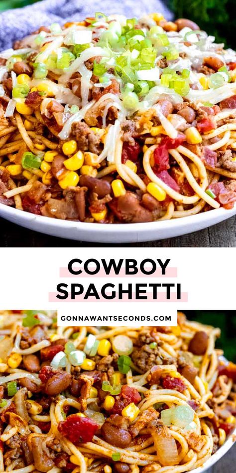 Cowboy Spaghetti Cowboy Dinner Ideas, Cowboy Recipes Dinners, Western Meals, Cowboy Meals, Southwest Spaghetti, Cowboy Spaghetti, Rotel Chicken Spaghetti, Cowboy Food, Baked Chicken Spaghetti