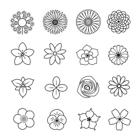 Simple Flower Shapes To Draw, Simple Flowers Design, Easy Art Flowers, 5 Petal Flower Drawing, Flawores Drawing, Flower Patterns Drawing, Different Flowers Drawings, Simple Flowers Tattoo, Tattoo Ideas Small Flower