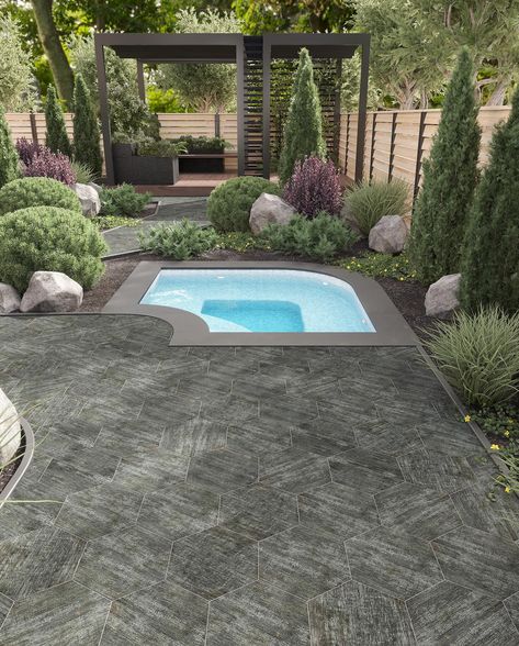 Elevate your outdoor spaces with Tile Club! From swimming pools to patios and outdoor kitchens, our durable, weatherproof tiles combine style and function perfectly. 🏡 🛒 Ready to transform your outdoors? Shop our versatile collection today by clicking the link in bio! Modern Farmhouse Renovation, Porcelain Hexagon Tile, Gray Porcelain Tile, Outdoor Water Feature, Rustic Tile, Farmhouse Renovation, Summer Paradise, Rustic Home Design, Vintage Tile