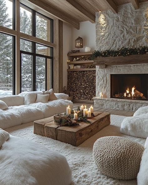 Home Interior Designs | This cozy living room exudes rustic charm, with an elegant use of natural materials that create an inviting and serene retreat | Facebook Rustic Elegance Home Decor, Dark Hardwood, Cozy Living Rooms, Rustic Elegance, Cozy Living, Rustic Charm, Home Interior, Natural Materials, Home Interior Design