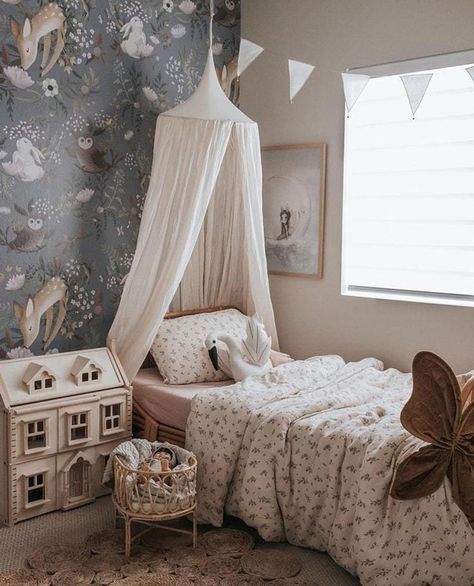 Baby Crib Canopy, Woodland Bedroom, Whimsical Bedroom, Woodland Wallpaper, Kids Canopy, Crib Canopy, Cozy Nursery, Toddler Girl Room, Nursery Room Design