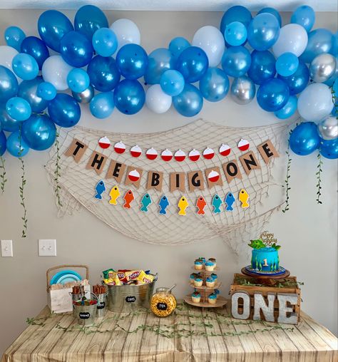 Fisherman First Birthday, Baby Boy Fishing First Birthday, One Year Fishing Birthday Party, Ofishally One Birthday Banner, The Big One Smash Cake Boy, Fishing Birthday Party One Year Old, The Big One Birthday Party Decorations, The Big One Fishing Birthday Decorations, Turning One Birthday Boy Themes