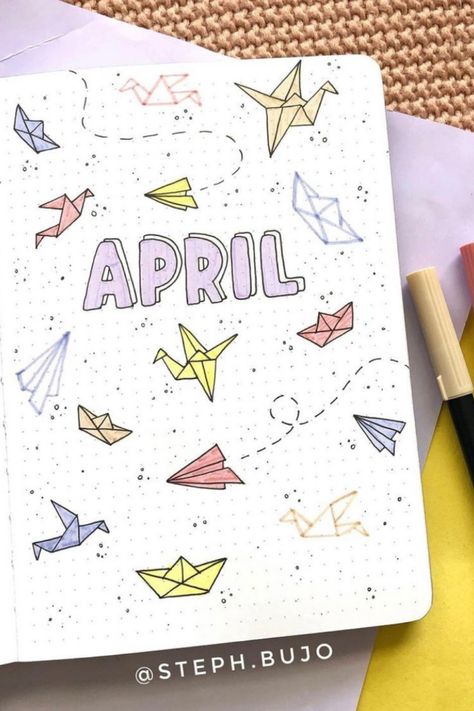 April Bujo Cover, Bullet Journal Abril, April Bujo, Bujo Cover, April Bullet Journal, March Bullet Journal, April April, Creating A Bullet Journal, Bullet Journal Paper