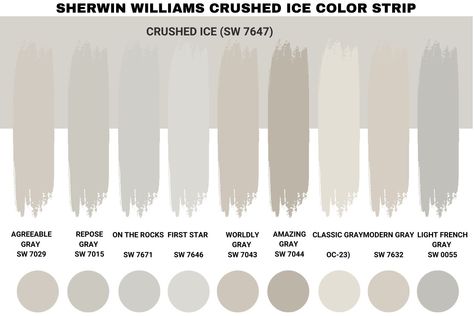 Sherwin Williams Crushed Ice, Sherwin Williams Greige, Worldly Gray, Sherwin Williams Color Palette, Ice Painting, Warm Paint Colors, Greige Paint Colors, Beach House Living Room, Paint Color Inspiration