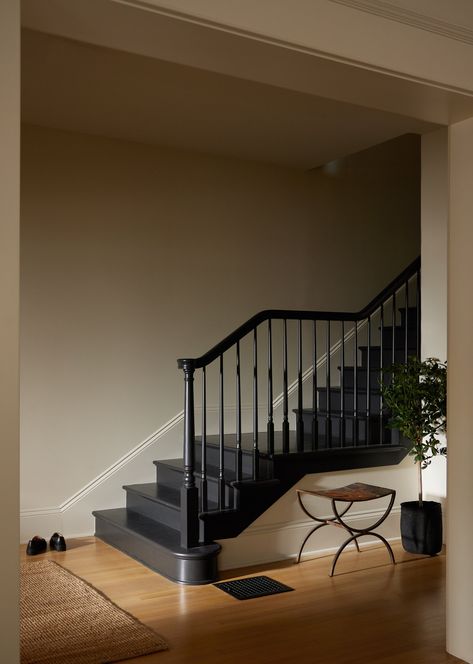 Ladds Addition — Bright Designlab New Stair Railing, Black Stair Railing, Addition Project, Painted Staircases, Foyer Staircase, Entry Stairs, Stair Case, Enough Said, Painted Stairs