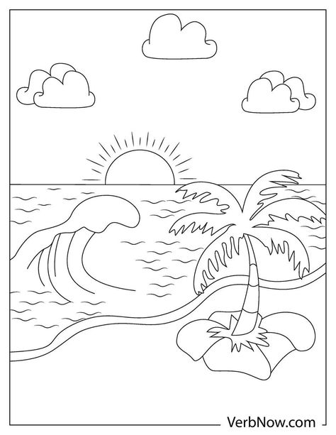 Sunset Coloring Pages, Sun Coloring Pages, Super Mario Coloring Pages, Beach Coloring Pages, Drawing Sheet, Truck Coloring Pages, Detailed Coloring Pages, Coloring Page Ideas, Aktivitas Montessori