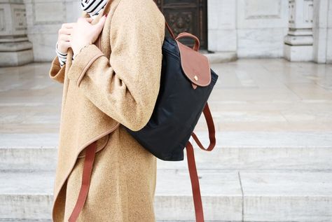 The prettiest Longchamp backpack Long Champ Backpack Outfit, Longchamp Backpack Outfit, Leather Backpack Outfit, Nyc Library, Longchamp Backpack, Longchamp Leather, Long Champ, Purse Outfit, Backpack Outfit