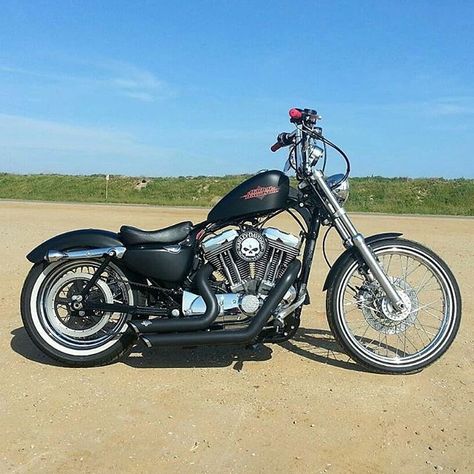 James' Harley Sportster  #72 #Motorcycle #DKCustom #tanklift #coilrelo #Outlaw #HiFlow #587 #aircleaner #Beefy #struts & more #lifebehindbars #FTW #IdRatherBeRiding #sportsteraddicts #SportsterLife #SportsterLovers #Bobber #Chopper #cafe #custom Sportster Chopper, Hd Sportster, Мотоциклы Harley Davidson, Sportster Bobber, Bobber Style, Custom Sportster, Harley Davidson Bike, Davidson Bike, Garage Conversion