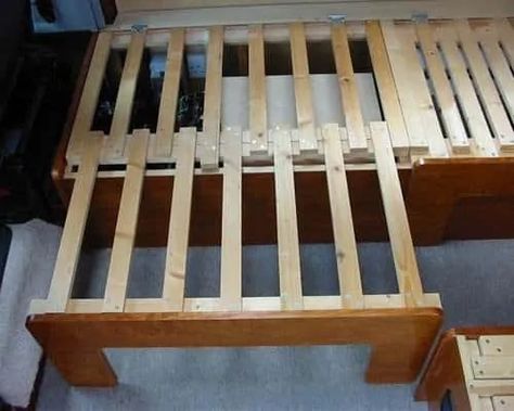 9 DIY Futon Frames You Can Build Yourself - CaughtOnAWhim.com Diy Futon Frame, Vw Kampeerwagens, Rv Sofa Bed, Rv Sofas, Diy Sofa Bed, Diy Futon, Futon Frame, Diy Rv, Sofa Bed Design