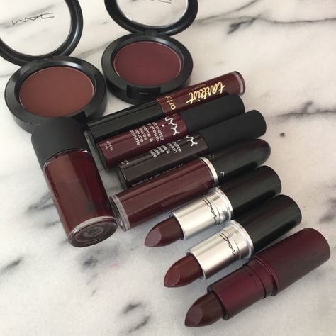 Dark maroon lipstick