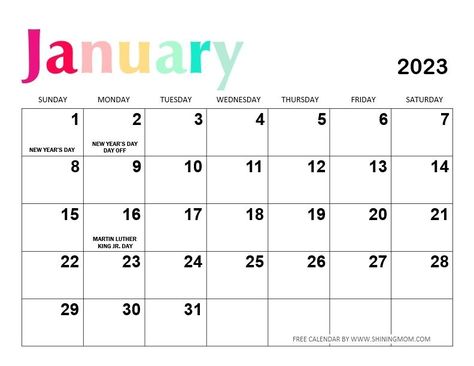 Download this 2023 January calendar with US holidays! Free Printable 2023 Monthly Calendar With Holidays, 2023 Calendar With Holidays, Free Calender, National Holiday Calendar, Big Calendar, Plan Your Year, Calendar With Holidays, Free Calendars, Calendar Design Template