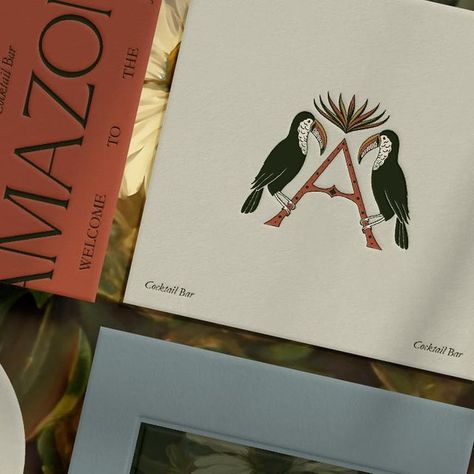 BRAND DESIGNER - DAYENAH STUDIO on Instagram: "Here is the brand identity we have created for Amazonia: our goal was to make it both highly original and luxurious while reflecting the jungle 🦜 #branding #brandidentity #packaging #branddesign" Hotel Brand Identity Design, Indian Brand Logo, Bold Luxury Branding, Safari Branding, Moroccan Branding, Luxury Restaurant Branding, Jungle Branding, Collage Branding, Tropical Branding