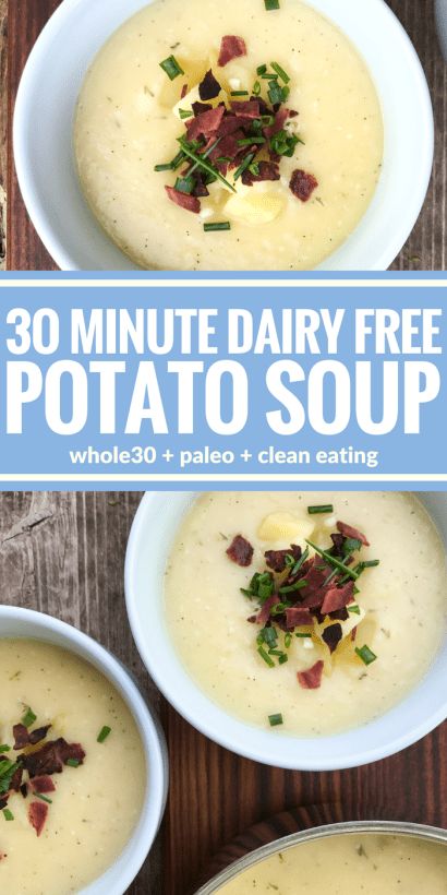 This 30 Minute Dairy Free Loaded Potato Soup is proof that you don't need milk or cheese to create a creamy satisfying soup. So rich & ready in 30 minutes! Potato Soup With Milk, Dairy Free Potato Soup, Dairy Free Bread, Dairy Free Soup, Lactose Free Recipes, Loaded Potato Soup, Dairy Free Snacks, Dairy Free Dinner, Dairy Free Breakfasts