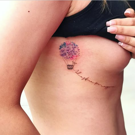 JAY SHIN — BANG BANG Dandelion Hot Air Balloon Tattoo, Hydrangea Rib Tattoo, Flower Hot Air Balloon Tattoo, Hydrangea Tattoo, Hot Air Balloon Tattoo, Air Balloon Tattoo, Balloon Tattoo, Flower Wrist Tattoos, Elbow Tattoos