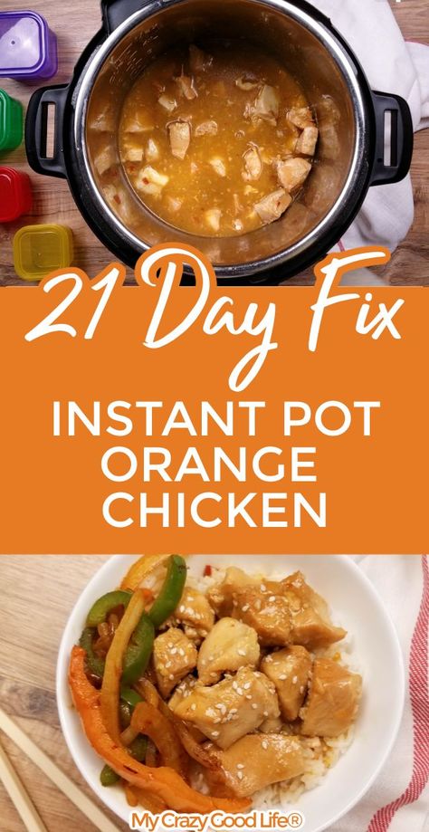 This 21 Day Fix Instant Pot Orange Chicken is a delicious and easy dinner recipe! Portion Fix Orange Chicken has containers already calculated for you, and ingredients come straight from the 21 Day Fix food list. This 21 Day Fix Chinese recipe is one of my favorite!  For a ton of easy and healthy 21 Day Fix Instant Pot recipes, click through to My Crazy Good Life ;)  #21dayfix #asian #chinese  #healthy #portionfix Healthy Chinese Food, Instant Pot Orange Chicken, Instant Pot Healthy, Healthy Orange Chicken, Healthy Chinese Recipes, Chicken Instant Pot, Healthy Chinese, 21 Day Fix Meal Plan, Orange Chicken Recipe