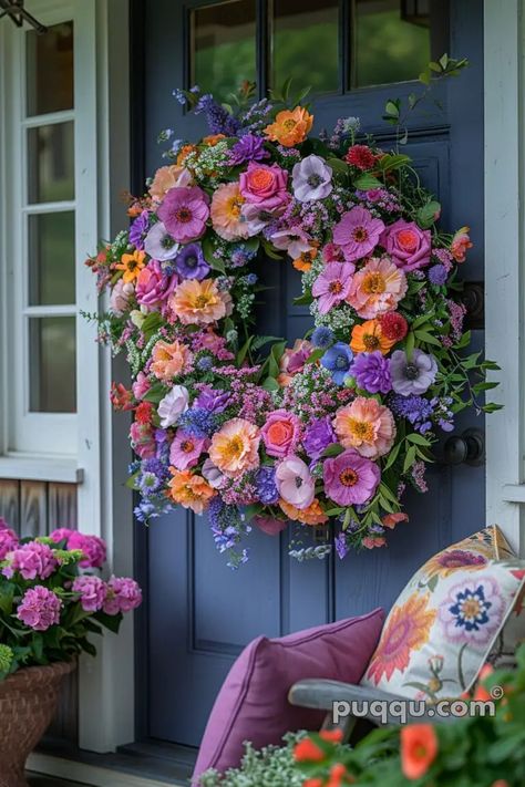 Spring Wreath for Front Door: Blooming Elegance to Welcome the Season - Puqqu Egg Wreath Diy, Diy Easter Egg Wreath, Easter Egg Door Hanger, Diy Summer Wreaths, Easter Egg Wreath Diy, Easter Front Door, Spring Wreath For Front Door, Walls Decor, Floral Door Wreaths