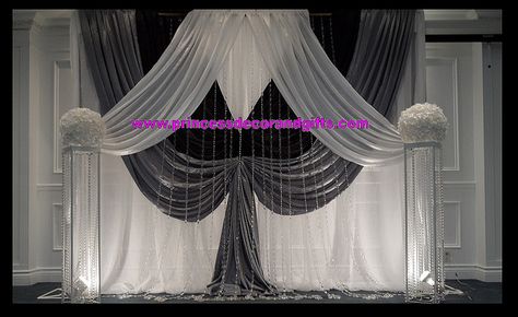 Black, Silver & White Backdrop - Wedding Ceremony Decor by Princess Decor & Gifts 416-898-7061, via Flickr Silver Backdrop, Stage Backdrops, Princess Decor, Events Decorations, Fabric Drape, Wedding Ceremony Decor, Princess Decorations, Wedding Backdrops, Ceremony Design