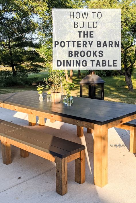 DIY this $2000 Pottery Barn Brooks Dining Table for less than $200! Follow these easy plans and build your own outdoor (or indoor) farmhouse table. Farmhouse Table Diy, Diy Patio Table, Diy Dining Room Table, Diy Outdoor Table, Diy Dining Table, Diy Dining, Table Outdoor, Diy Outdoor Kitchen, Table Diy