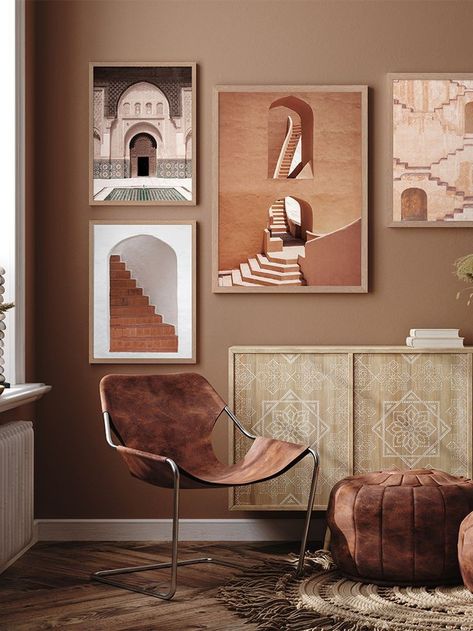 Rust Colour Decor, Terracota Dinning Room, Terracotta Home Office, Terracotta Bedroom Walls, Terracotta Wall Color, Terracotta Lounge, Bedroom Paint Idea, Terracotta Bedroom Decor, Terracotta Office