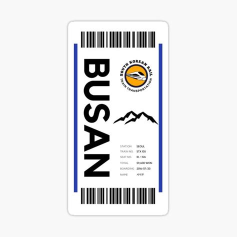 "Seoul Train To Busan South Korea Ticket Boarding Pass Travel #5" by MillennialMemer | Redbubble Korea Stickers, Maps Aesthetic, Boarding Pass Template, Busan South Korea, Iphone Wallpaper Stills, Train Tickets, Scrapbook Stickers Printable, Busan, Cool Stickers