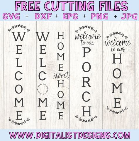 Free Vertical Welcome Sign SVG Bundle Welcome Sign Vertical, Porch Sign Svg Free, Room Name Signs, Vinyl Templates, Vertical Signs, Wood Palette, Porch Leaners, Welcome Stencil, Laser Signs