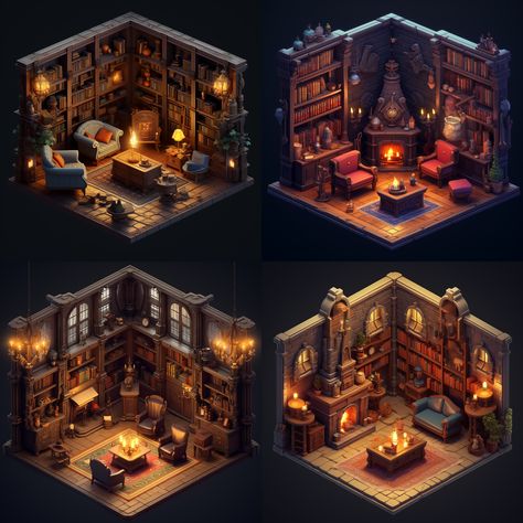 Library miniature 32 bit isometric Isometric Library, Blender Isometric Room, Library Concept Art, Isometric Rooms, Isometric Room, Game Art Environment, Library Games, Subject Of Art, Cute Cabins