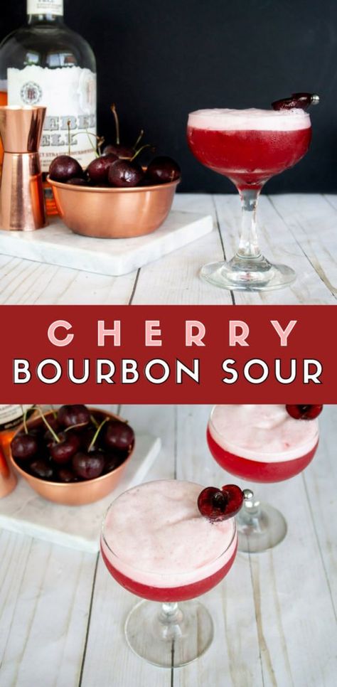 Cherry Bourbon Sour | Elle Talk Bourbon Sour Recipe, Cherry Bourbon, Bourbon Sour, Bourbon Cherries, Bourbon Cocktail, Winter Drink, Whisky Cocktails, Sour Foods, Cherry Cocktail