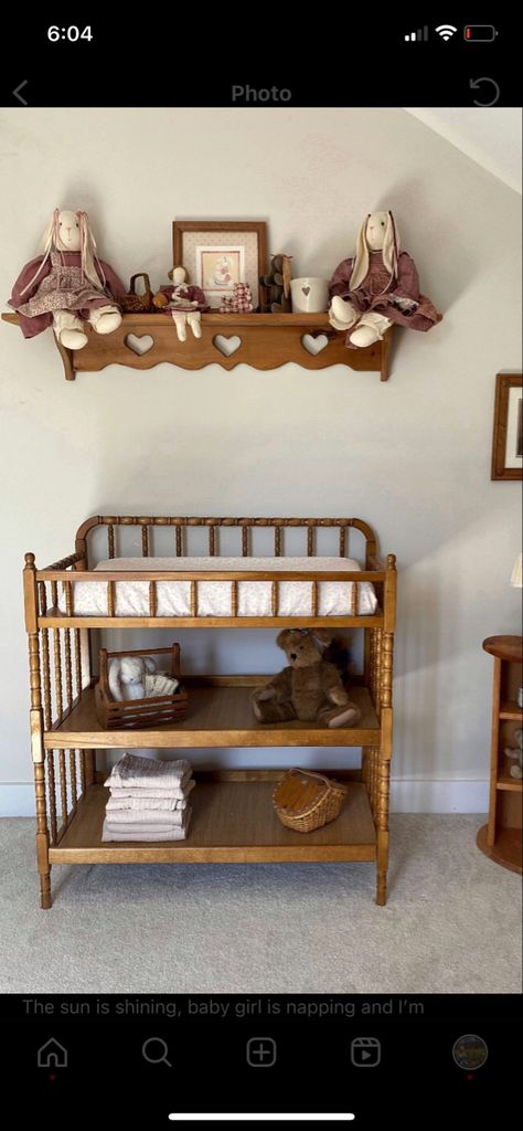 Toddler Rocking Chair Nursery, 1960s Nursery Room, Nursery With Queen Bed Layout, Vintage Cottage Core Nursery, Vintage Nursery Aesthetic, Nursery Ideas Vintage Gender Neutral, Antique Baby Girl Nursery, Vintage Inspired Nursery Girl, Vintage Cottage Nursery