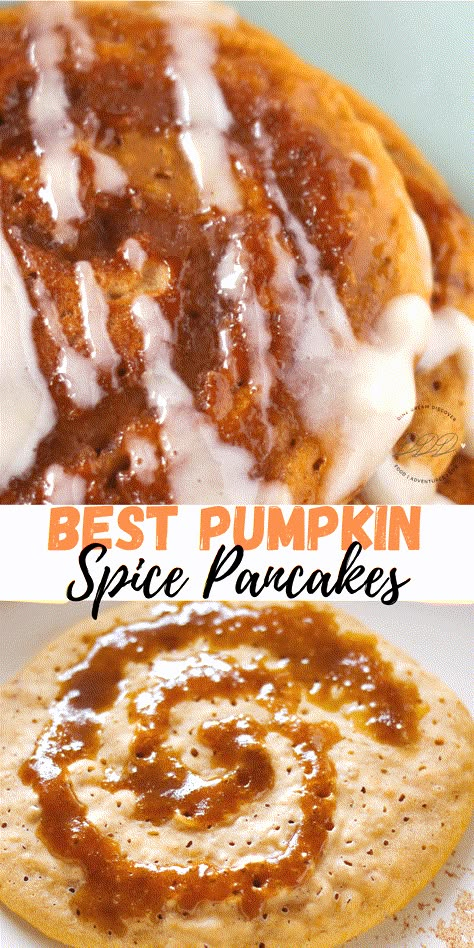 Pumpkin Spice Pancakes Recipe - DINE DREAM DISCOVER Breakfast Pancakes Recipe, Spice Pancakes, Recipe With Cream Cheese, Pumpkin Spice Pancakes, Cream Cheese Pancakes, Pancake Toppings, Cream Cheese Glaze, Pumpkin Cream Cheeses, Pumpkin Recipes Dessert