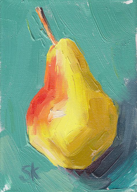 Abstract Pear Painting, Beginner Oil Painting Ideas, Oil Painting Videos, Pear Art, Oil Painting For Beginners, Bright Art, Fruit Painting, 8x10 Frame, Painting Still Life