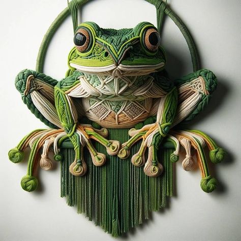 Macrame Frog, Frogs, Macrame, Craft Ideas, Textiles, Crochet, Quick Saves, Macramé