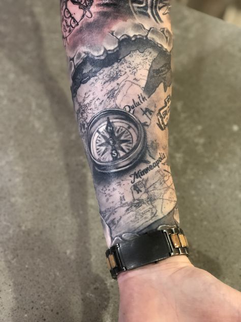 Antique Map Tattoo, Road Map Tattoo, Treasure Map Tattoo, Map Compass Tattoo, Nautical Tattoos, Map Tattoo, Inktober 2024, Map Compass, Map Tattoos