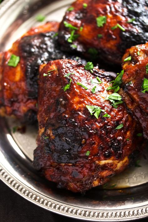 Oven Barbeque Chicken Recipes, Bone In Chicken Thigh Recipes Oven Baked, Bbq Chicken Thighs In Oven, Oven Bbq Chicken Thighs, Oven Baked Bbq Chicken Thighs, Baked Barbeque Chicken, Bbq Chicken Thigh Recipes, Baked Bbq Chicken Legs, Bbq Baked Chicken