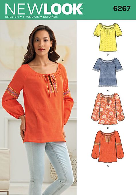 Purchase New Look 6267 Misses' Pullover Top in Two Lengths and read its pattern reviews. Find other Tops, sewing patterns... Pola Top, Peasant Top Pattern, Womens Boho Tops, Sewing Top, New Look Patterns, Sewing Tops, Top Sewing, Beginner Sewing Projects Easy, Top Sewing Pattern