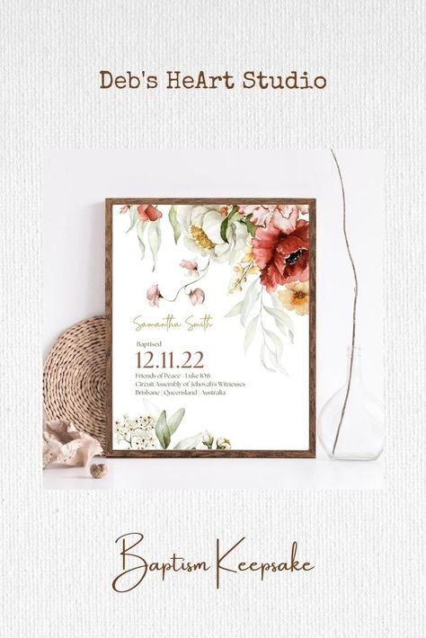 JW Baptism Gift | Baptism Print Template for Jehovah’s Witnesses | Baptism Keepsake | Cascading Floral Print | Customizable Print | Wall Art Jw Baptism Gifts Ideas, Jw Baptism Gifts, Printable Gifts, Baptism Cards, Jw Gifts, Jehovah's Witnesses, Baptism Gifts, Printable Gift, Print Templates