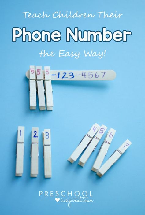 One of the hardest concepts to teach children is their phone number! This method of using clothespins and a craft stick makes it so easy and hands-on! Teach your child his or her phone number the easy way to help if there is ever an emergency! Function Outfit, Hands Craft, Teach Family, Child Phone, Number Activities, Numbers Preschool, Preschool Math, A Craft, Outfit Women