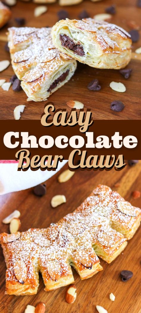 Chocolate Bear Claws, Almond Bear Claw Recipe, Bear Claw Recipe, Recipe With Puff Pastry, Pastry Treats, Bear Chocolate, Raven Claw, Pastries Recipes Dessert, Puff Pastry Desserts