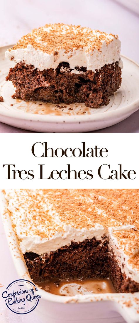 Tres Leches Chocolate Cake, Chocolate Tres Leches Cake Recipe, Chocolate Tres Leches, Spanish Dessert, Chocolate Lovers Cake, Chocolate Tres Leches Cake, Leche Cake, Tres Leches Cake Recipe, Leches Cake